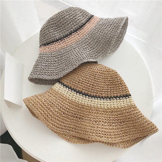 Women Summer Outdoor Wide Brim Straw Hat Adjustable Foldable Sunscreen Hat