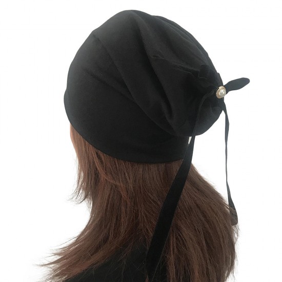 Women Summer Plain Color Turban Hat Casual Bow Skullcap Beanie Caps