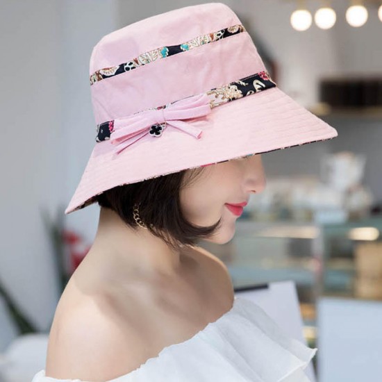 Women Summer Printed Cotton Fisherman Hat Foldable Sunshade Wide Brim Bucket Hat