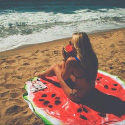 Women Summer Round Watermelon Printing Beach Towel Multi-Purpose Sunscreen Shawl Scarf