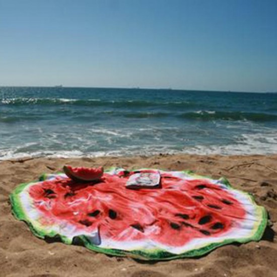 Women Summer Round Watermelon Printing Beach Towel Multi-Purpose Sunscreen Shawl Scarf