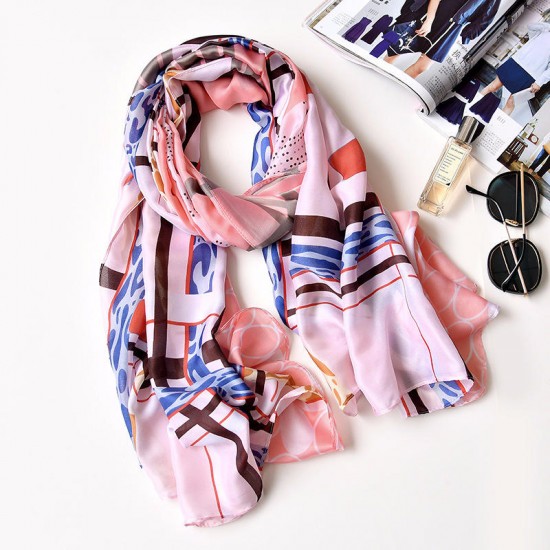 Women Summer Satin Sunscreen Beach Shawl Scarves Long Oversized Printing Scarf