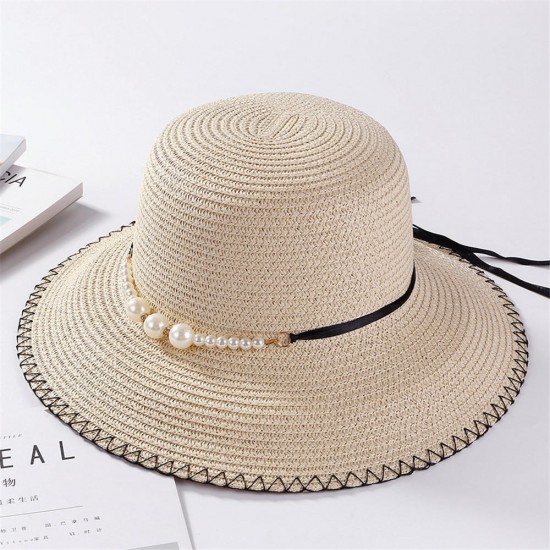 Women Summer Straw Wide Brim Bucket Hat Casual Sunscreen Visor Beach Sun Hats Panama Hat