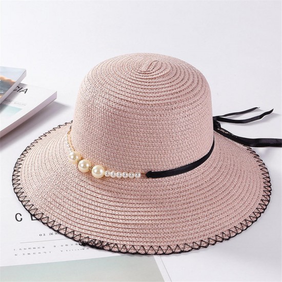 Women Summer Straw Wide Brim Bucket Hat Casual Sunscreen Visor Beach Sun Hats Panama Hat