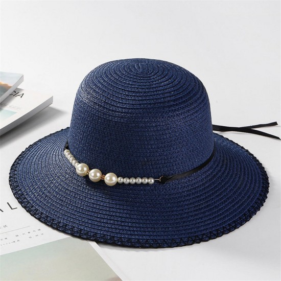 Women Summer Straw Wide Brim Bucket Hat Casual Sunscreen Visor Beach Sun Hats Panama Hat