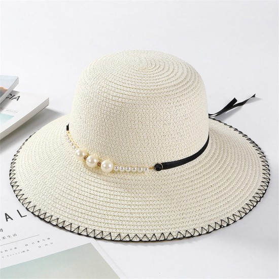 Women Summer Straw Wide Brim Bucket Hat Casual Sunscreen Visor Beach Sun Hats Panama Hat