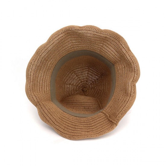 Women Summer Stripe Hollow Out Breathable Bucket Caps Folding Weave Sunshade Beach Hats