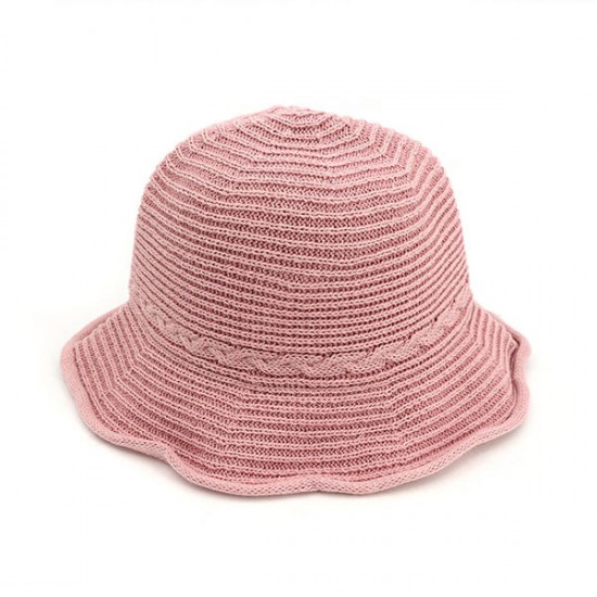 Women Summer Stripe Hollow Out Breathable Bucket Caps Folding Weave Sunshade Beach Hats