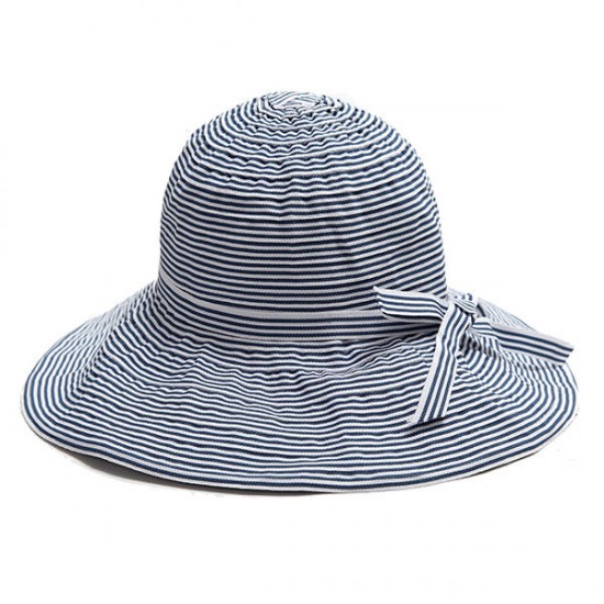 Women Summer Stripe Wide Brim Bucket Hat Casual Foldable Anti-UV Visor Beach Hat