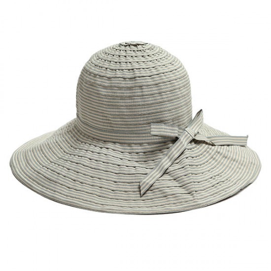 Women Summer Stripe Wide Brim Bucket Hat Casual Foldable Anti-UV Visor Beach Hat