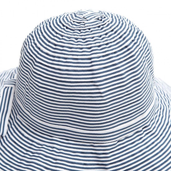 Women Summer Stripe Wide Brim Bucket Hat Casual Foldable Anti-UV Visor Beach Hat