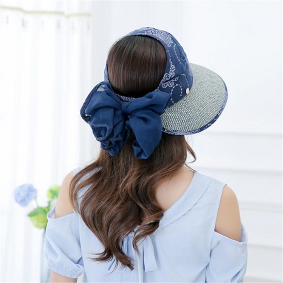 Women Summer Sun Hats With Suncreen Shawl Wide Brim Visor Beach Cap