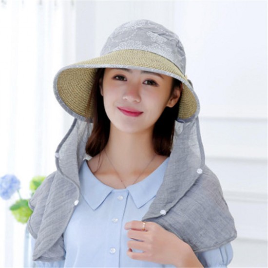 Women Summer Sun Hats With Suncreen Shawl Wide Brim Visor Beach Cap