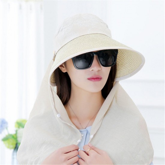 Women Summer Sun Hats With Suncreen Shawl Wide Brim Visor Beach Cap