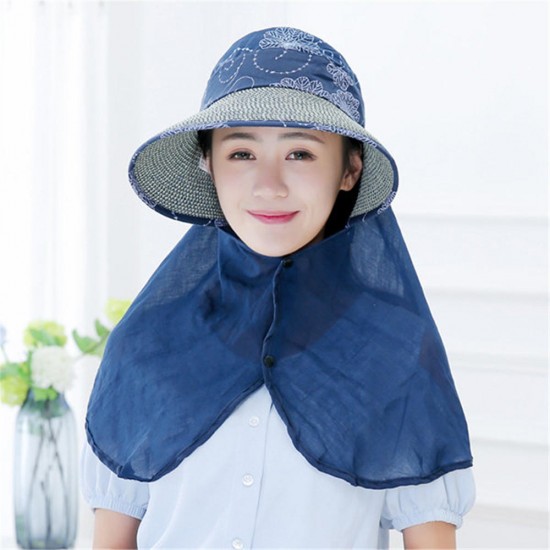 Women Summer Sun Hats With Suncreen Shawl Wide Brim Visor Beach Cap