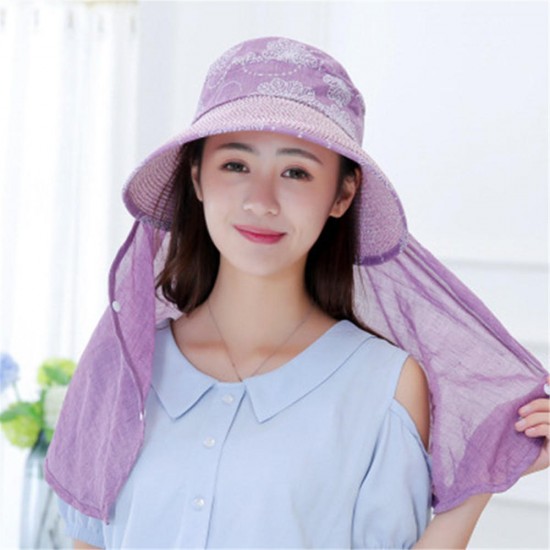 Women Summer Sun Hats With Suncreen Shawl Wide Brim Visor Beach Cap