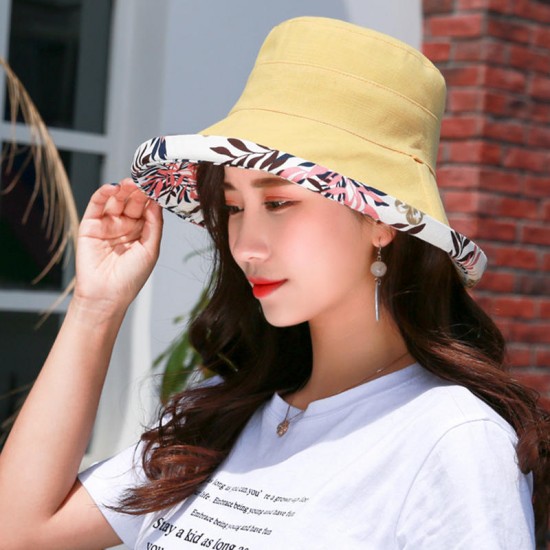 Women Summer Sun Protection Wide Brimmed Bucket Hat Outdoor Printting Fishing Cap Visor