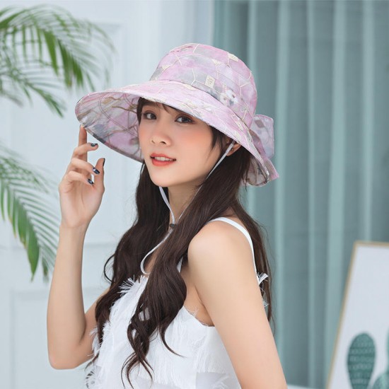 Women Summer Sunshade Lace Bucket Hat Outdoor Large Brim Sunscreen Fisherman Cap