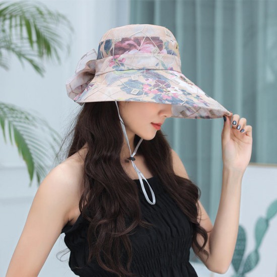 Women Summer Sunshade Lace Bucket Hat Outdoor Large Brim Sunscreen Fisherman Cap