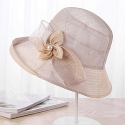 Women Summer Thin Breathable Bow Beach Hat Outdoor Wide Brim Visor Sun Bucket Cap