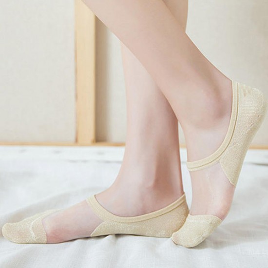 Women Summer Thin Breathable Crystal Silk Boat Socks Casual Non-slip Invisible Socks