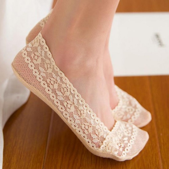 Women Summer Thin Breathable Lace Boat Socks Anti-slip Invisible Low Cut Boat Socks