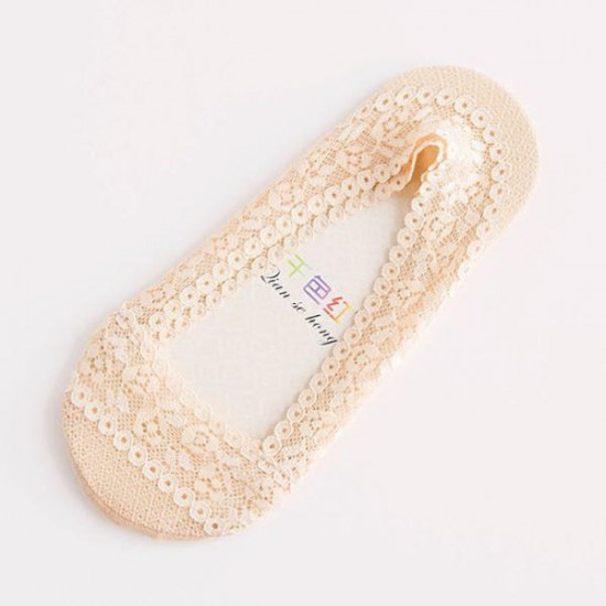 Women Summer Thin Breathable Lace Boat Socks Anti-slip Invisible Low Cut Boat Socks