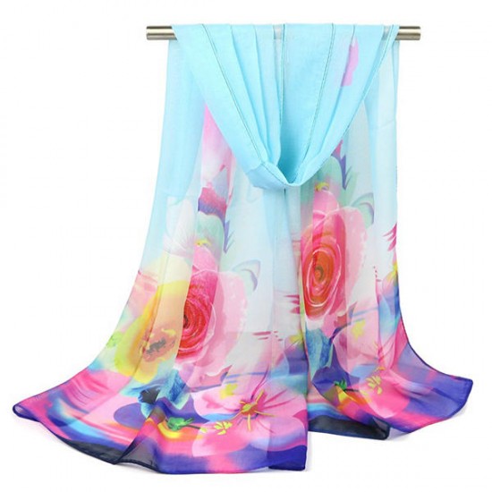 Women Summer Thin Chiffon Scarf Travel Rose Flowers Breathable Shawl