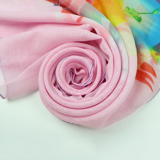 Women Summer Thin Chiffon Scarf Travel Rose Flowers Breathable Shawl