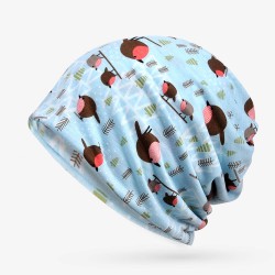 Women Summer Thin Cotton Breathable Beanies Hat Bird Print Both Hats And Scarf Use