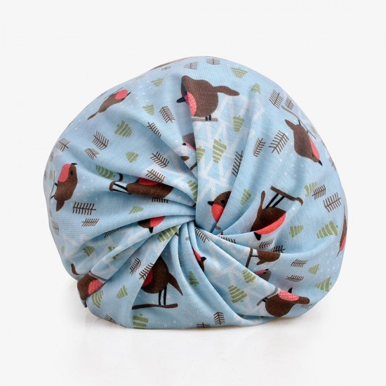 Women Summer Thin Cotton Breathable Beanies Hat Bird Print Both Hats And Scarf Use