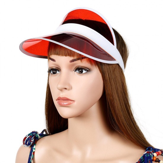 Women Summer Transparent PVC Sun Protection Hat Outdoor Empty Top Cap with Sunshade Adjustable