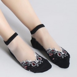 Women Summer Ultra Thin Breathable Socks Jacquard Crystal Silk Ankle Socks