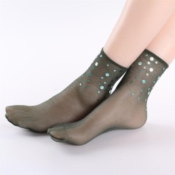 Women Summer Ultra Thin Elastic Breathable Middle Tube Socks Fashion Sequins Sock