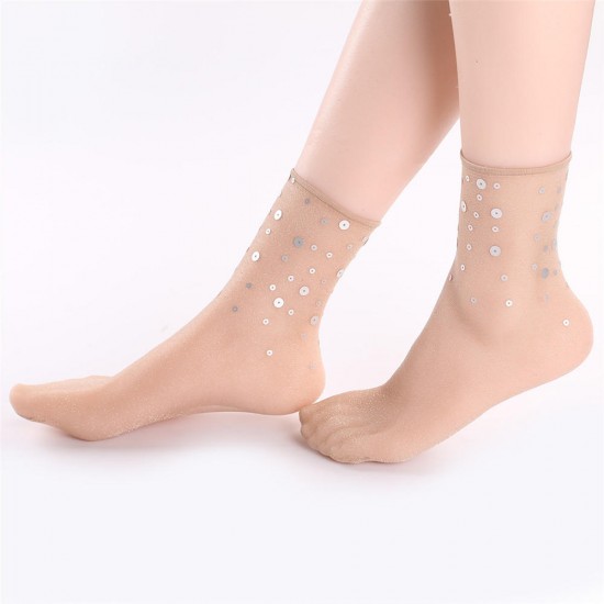 Women Summer Ultra Thin Elastic Breathable Middle Tube Socks Fashion Sequins Sock