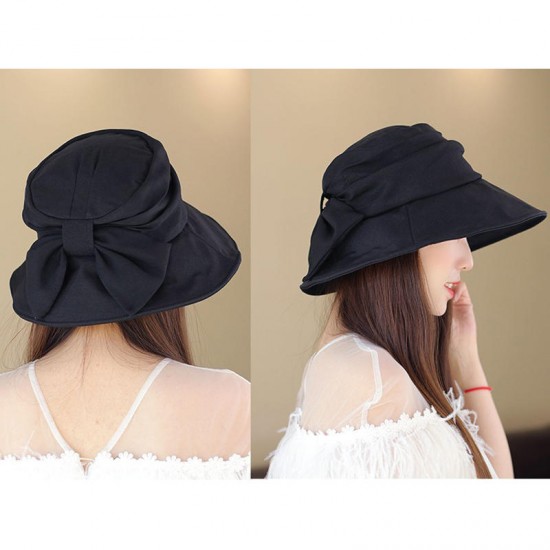 Women Summer Vintage Polyester UV Protection Bucket Cap Outdoor Large Brim Sun Fisherman Hat