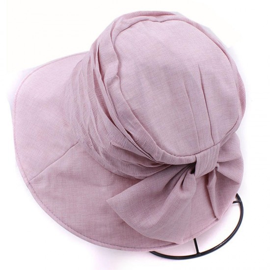 Women Summer Vintage Polyester UV Protection Bucket Cap Outdoor Large Brim Sun Fisherman Hat