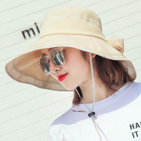 Women Summer Wide Birm Bucket Beach Cap Outdoor Sun Protection Patchwork Fishing Hat