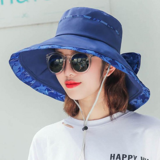 Women Summer Wide Birm Bucket Beach Cap Outdoor Sun Protection Patchwork Fishing Hat