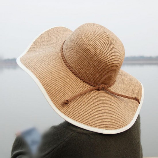 Women Summer Wide Birm Bucket Straw Hat Outdoor Travel Sunshade Visor Beach Hat