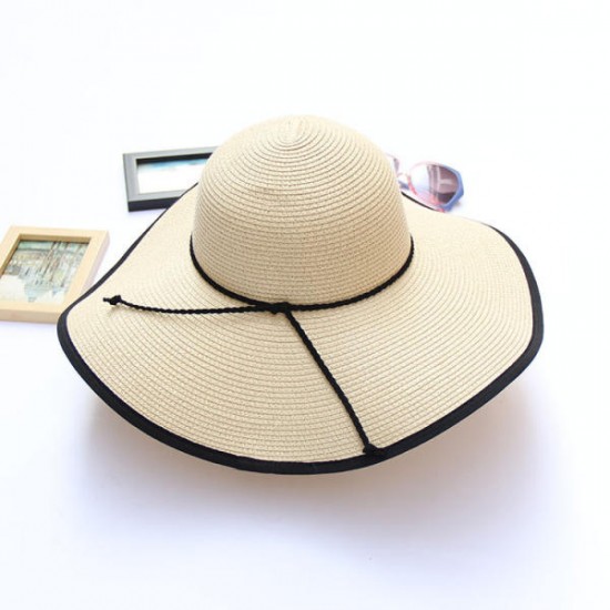 Women Summer Wide Birm Bucket Straw Hat Outdoor Travel Sunshade Visor Beach Hat