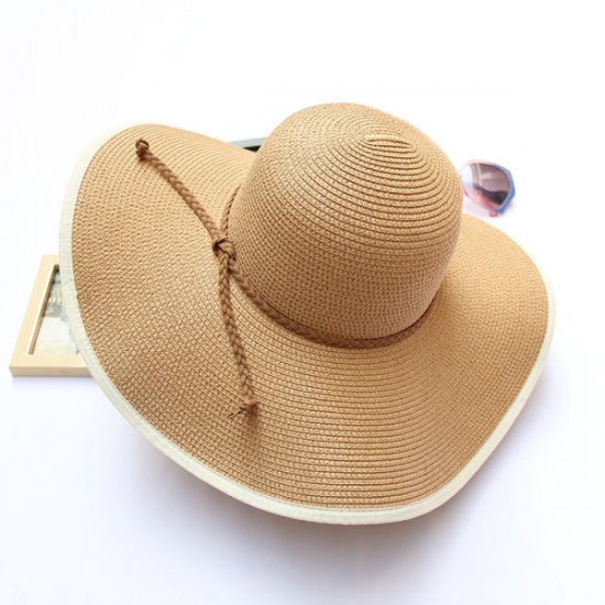 Women Summer Wide Birm Bucket Straw Hat Outdoor Travel Sunshade Visor Beach Hat