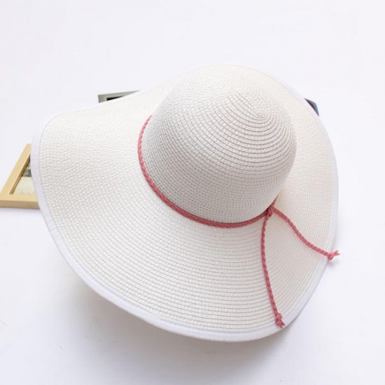 Women Summer Wide Birm Bucket Straw Hat Outdoor Travel Sunshade Visor Beach Hat