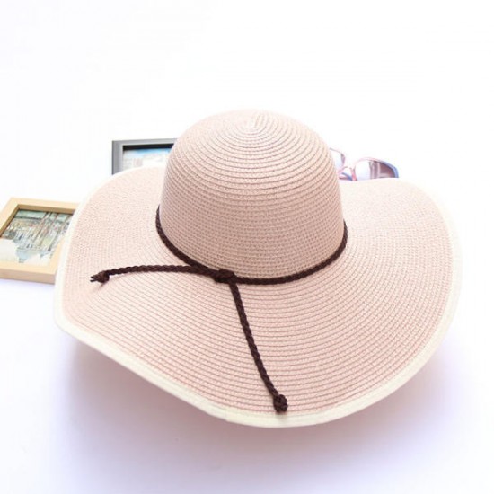 Women Summer Wide Birm Bucket Straw Hat Outdoor Travel Sunshade Visor Beach Hat