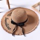 Women Summer Wide Brim Beach Straw Hat Outdoor Embroidery Letter Sunscreen Hat