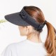 Women Summer Wide Brim Bowknot Bucket Cap Removable Top Sunshade Outdoor Straw Hat