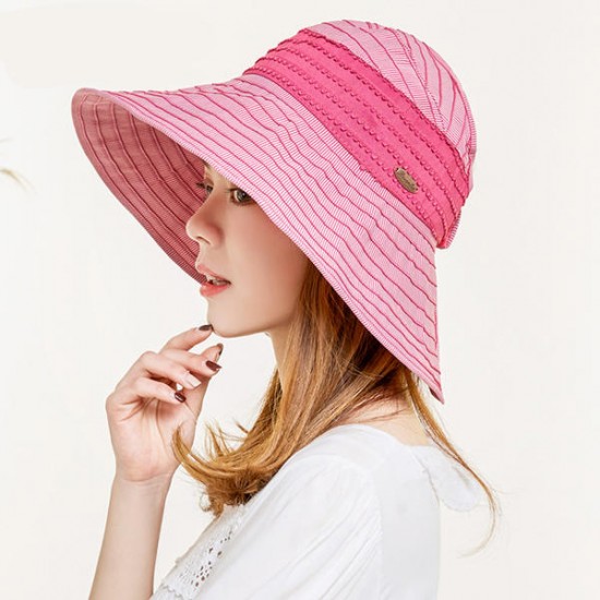 Women Summer Wide Brim Bucket Hat Foldable Outdoor Beach Sunscreen Hat