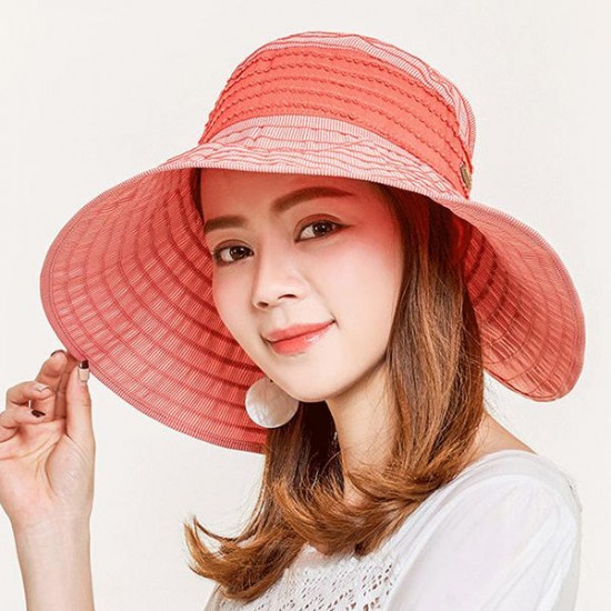 Women Summer Wide Brim Bucket Hat Foldable Outdoor Beach Sunscreen Hat