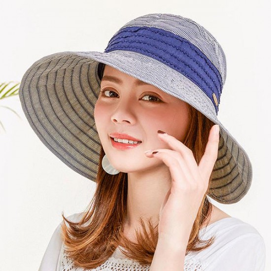 Women Summer Wide Brim Bucket Hat Foldable Outdoor Beach Sunscreen Hat