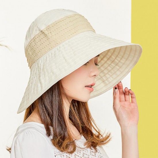 Women Summer Wide Brim Bucket Hat Foldable Outdoor Beach Sunscreen Hat